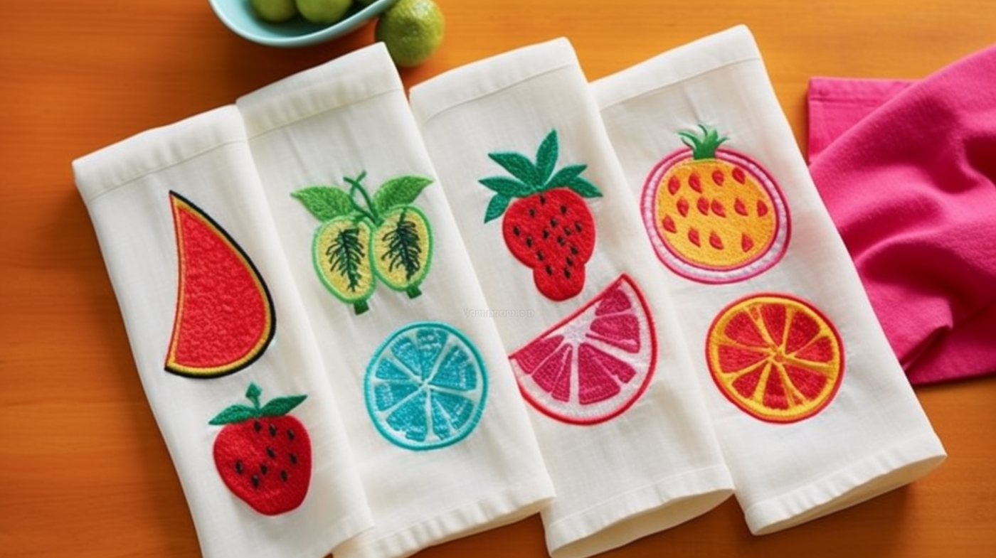 Embroidered dish towels.