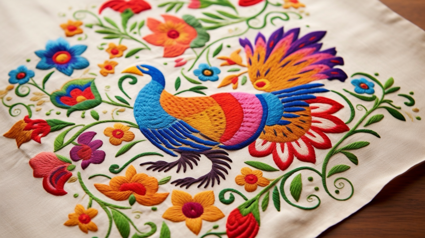 Dish Cloth, Colorful Mexican Traditional Bird Flower Pattern